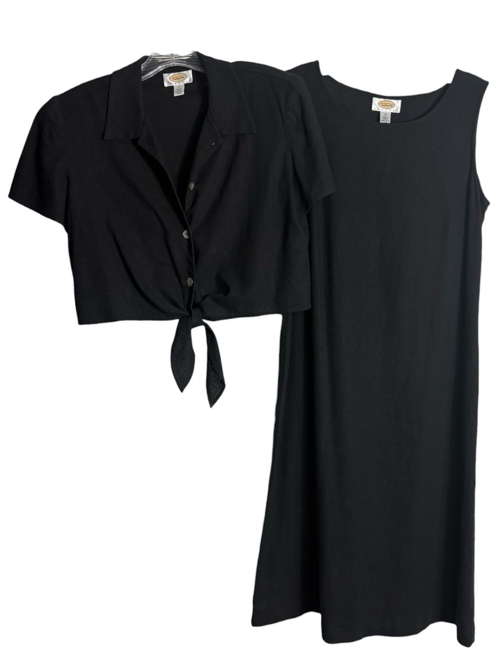 TALBOTS 2 PC Linen Blend Midi Dress w/ Tie-Front Short Sleeve Cropped Jacket - Picture 2 of 9
